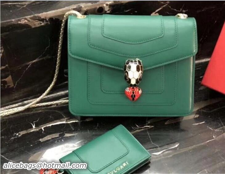 Grade Quality Bvlgari Love Heart Charm Serpenti Forever Flap Cover Small Bag 21909 Green 2018