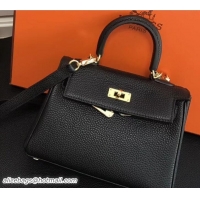 Sumptuous Hermes Clemence Leather Kelly 20cm Mini Bag 32701 Black