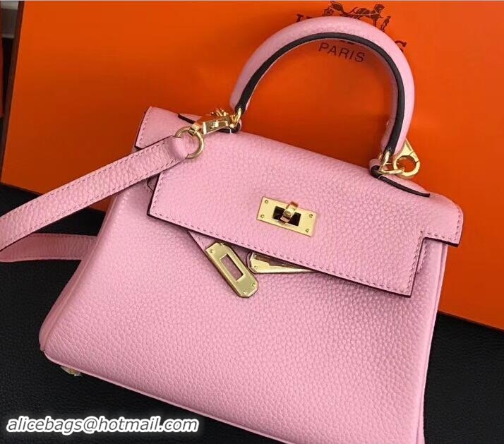 Classic Hot Hermes Clemence Leather Kelly 20cm Mini Bag 32701 Cherry Pink