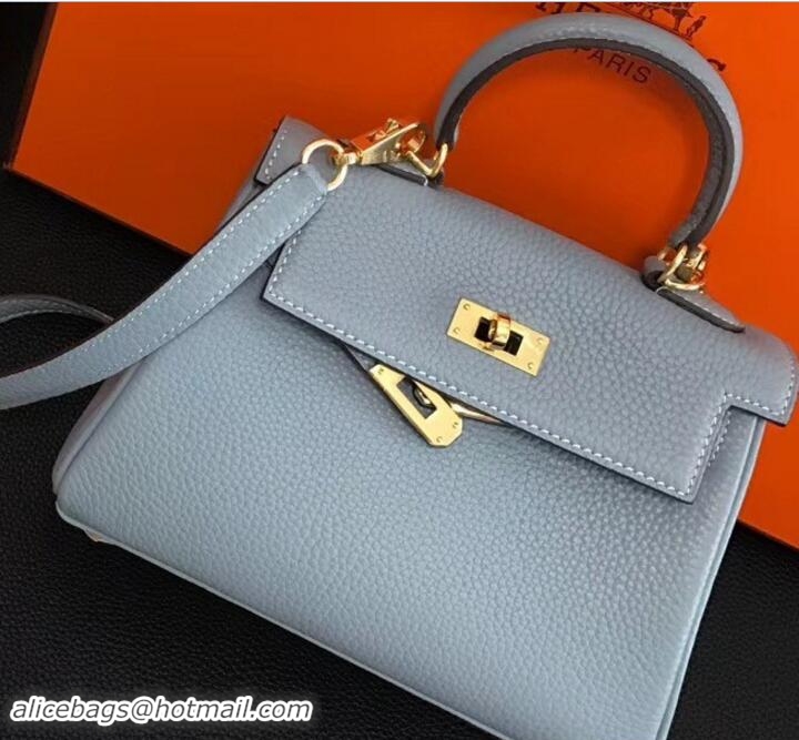 Fashion Hermes Clemence Leather Kelly 20cm Mini Bag 32701 Baby Blue