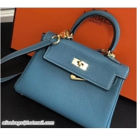 Unique Style Hermes Clemence Leather Kelly 20cm Mini Bag 32701 Denim Blue