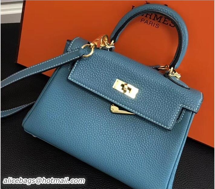 Unique Style Hermes Clemence Leather Kelly 20cm Mini Bag 32701 Denim Blue