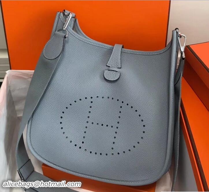 Good Looking Hermes Togo Leather Evelyne III PM Bag 327011 Baby Blue