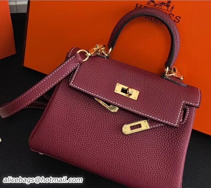 Discount Fashion Hermes Clemence Leather Kelly 20cm Mini Bag 32701 Dark Red