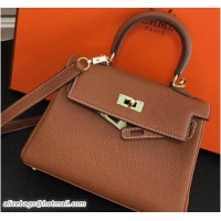 Fashion Hermes Clemence Leather Kelly 20cm Mini Bag 32701 Brown