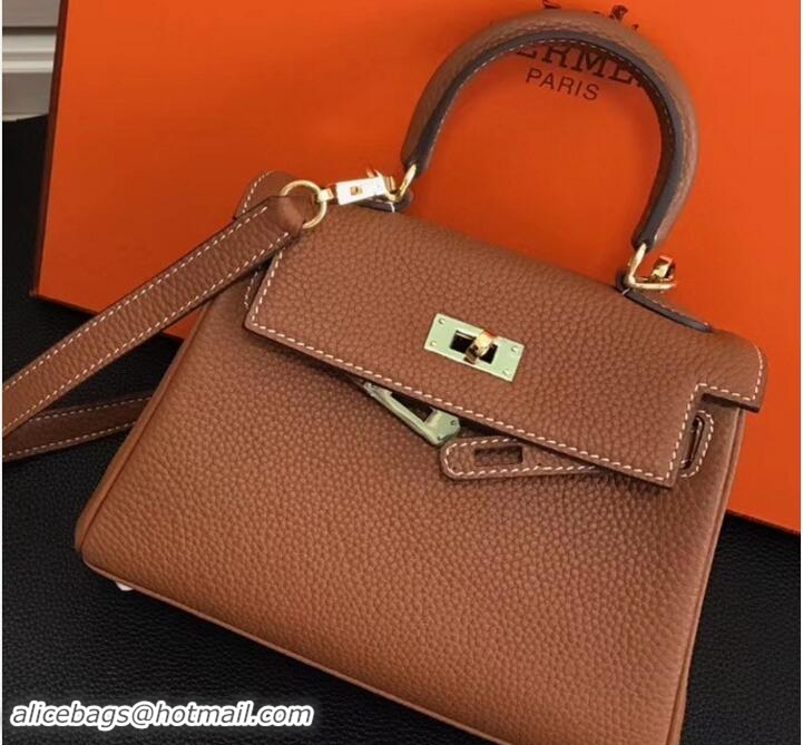 Fashion Hermes Clemence Leather Kelly 20cm Mini Bag 32701 Brown