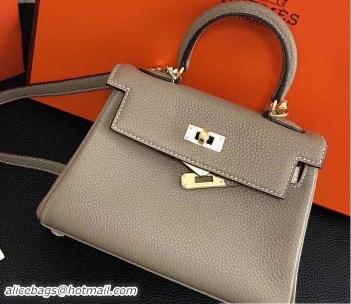 Original Cheap Hermes Clemence Leather Kelly 20cm Mini Bag 32701 Gray