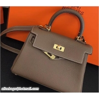 Sophisticated Hermes Clemence Leather Kelly 20cm Mini Bag 32701 Etoupe