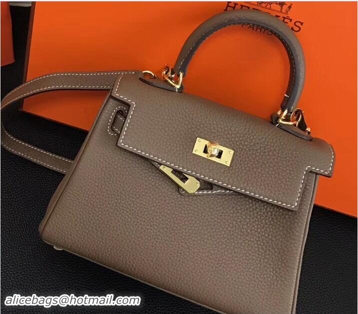 Sophisticated Hermes Clemence Leather Kelly 20cm Mini Bag 32701 Etoupe