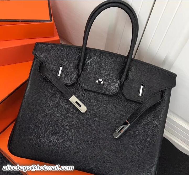 Best Grade Hermes Clemence Leather Birkin 25 Bag Black with Silver Hardware 327012