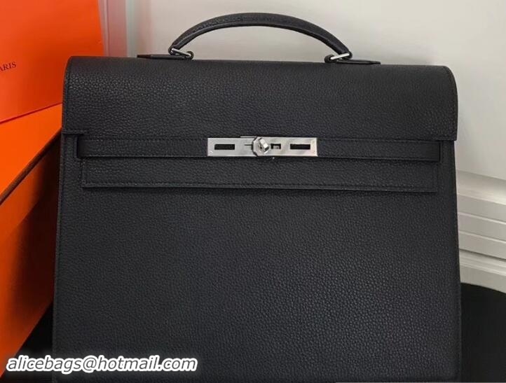 Best Grade Hermes Togo Leather Kelly Depeches 34 Briefcase Bag 327024 Black