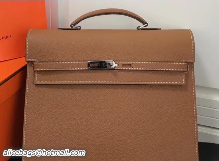 Popular Style Hermes Togo Leather Kelly Depeches 34 Briefcase Bag 327024 Brown