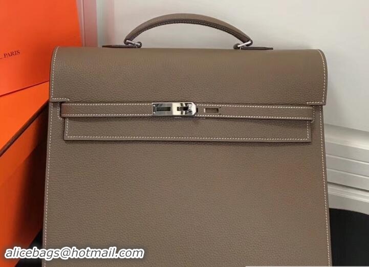 Luxury Hermes Togo Leather Kelly Depeches 34 Briefcase Bag 327024 Etoupe