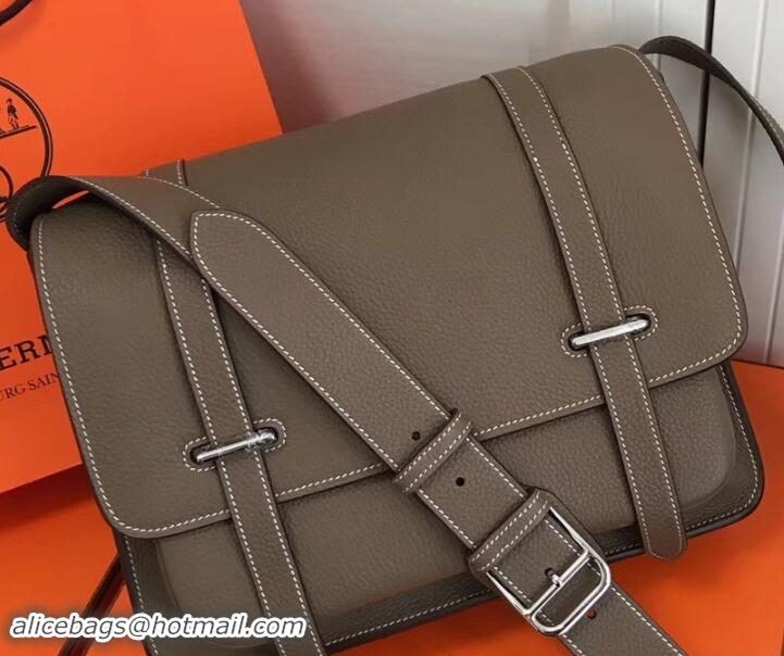 Top Design Hermes Togo Leather Steve 34 Men's Messenger Bag 32824 Etoupe