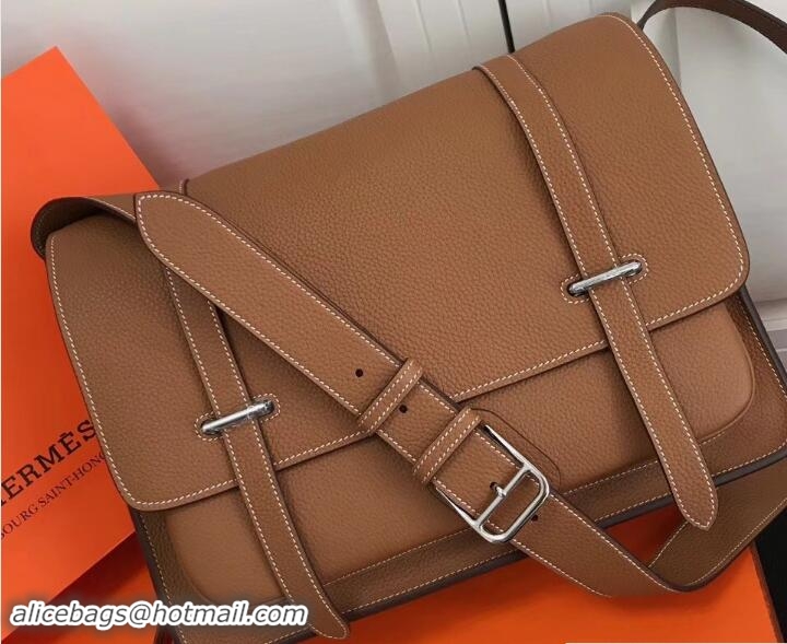 Sophisticated Hermes Togo Leather Steve 34 Men's Messenger Bag 32824 Brown