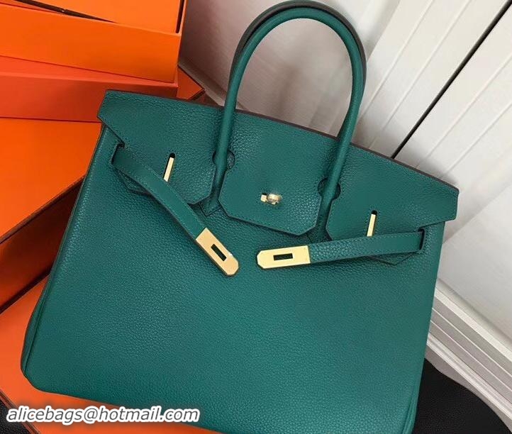 Perfect Hermes Clemence Leather Birkin 35 Bag Emerald Green with Gold Hardware 327014