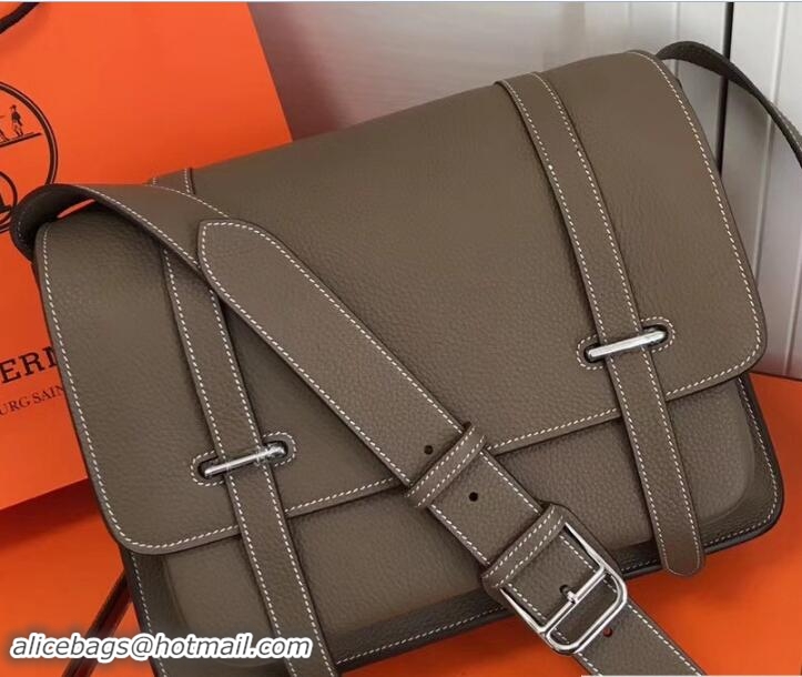 Stylish Hermes Togo Leather Steve 32 Men's Messenger Bag 32822 Etoupe