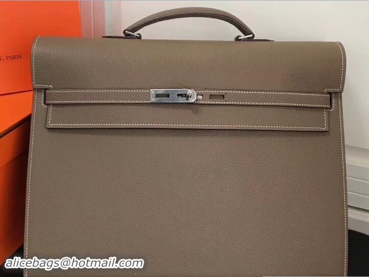 Fashion Hermes Togo Leather Kelly Depeches 38 Briefcase Bag 327018 Etoupe