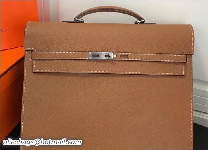 Unique Style Hermes Togo Leather Kelly Depeches 38 Briefcase Bag 327018 Brown