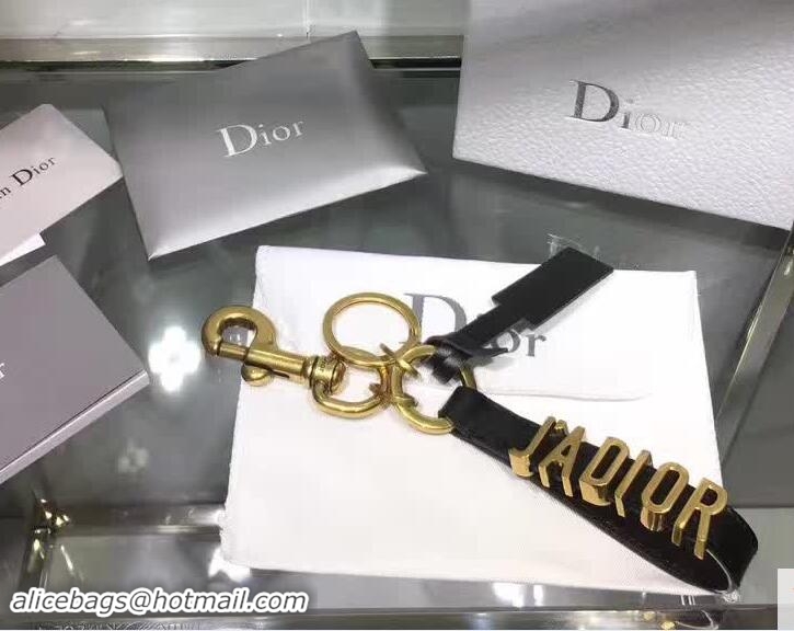 Grade Quality Dior J'ADIOR Key Ring In Black Calfskin And Aged Gold-tone Metal 10837