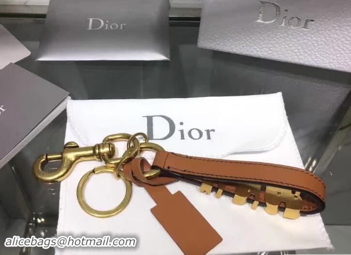 Durable Dior J'ADIOR Key Ring In Brown Calfskin And Aged Gold-tone Metal 10838