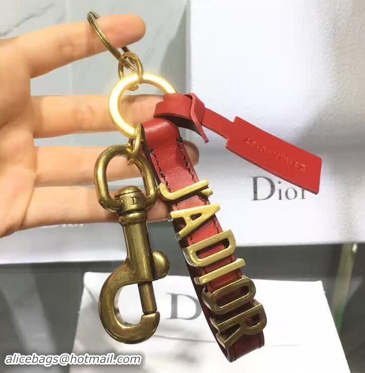 Top Design Dior J'ADIOR Key Ring In Red Calfskin And Aged Gold-tone Metal 10838