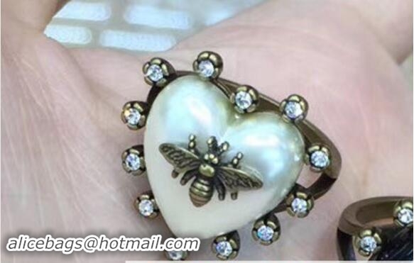 Shop Duplicate Dior Blue Bohémienne heart and bee Ring White 419055