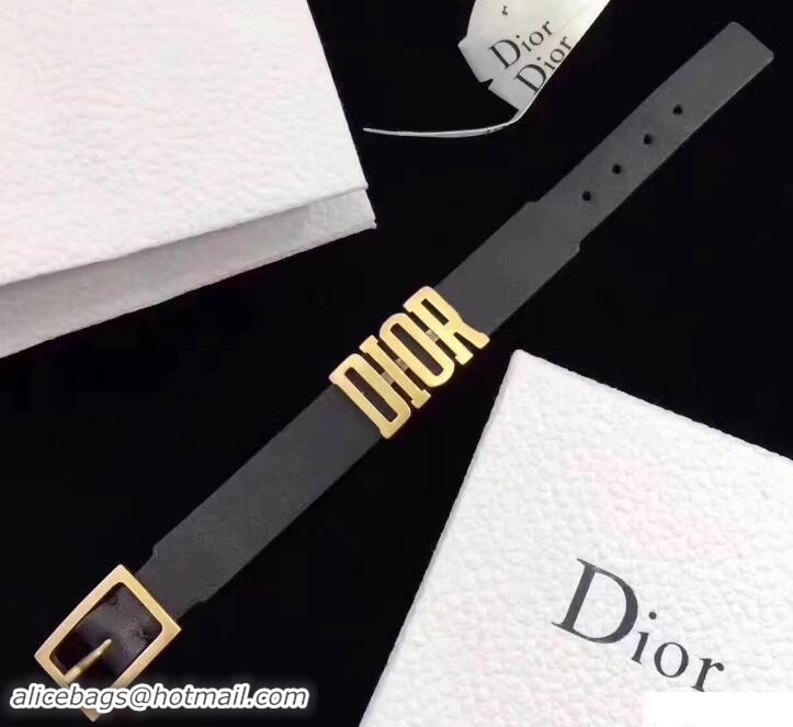 Fashionable Dior Leather Logo Bracelet Black 420101