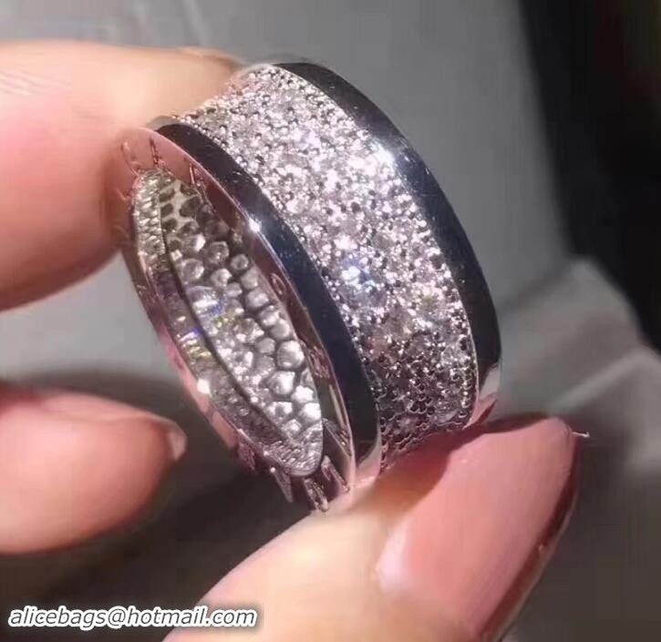 Pretty Style Bvlgari large diamonds Ring 422049 Silver