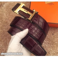 Stylish Hermes Croco Pattern Belt 424H29