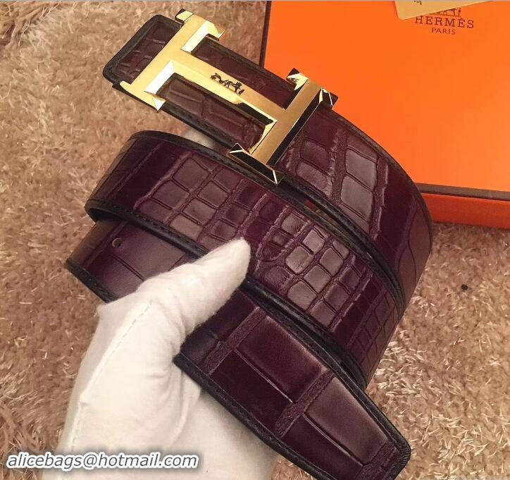 Stylish Hermes Croco Pattern Belt 424H29