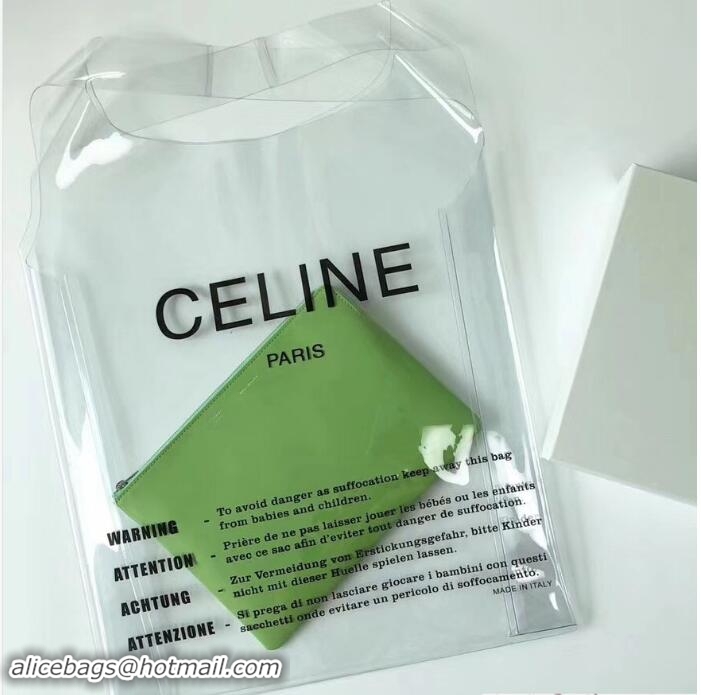 Good Looking Celine Clutch Pouch Bag Apple Green and PVC Transparent Plastic Shopping Bag 62024 2018