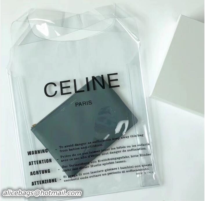 Top Grade Celine Clutch Pouch Bag Light Blue and PVC Transparent Plastic Shopping Bag 62025 2018