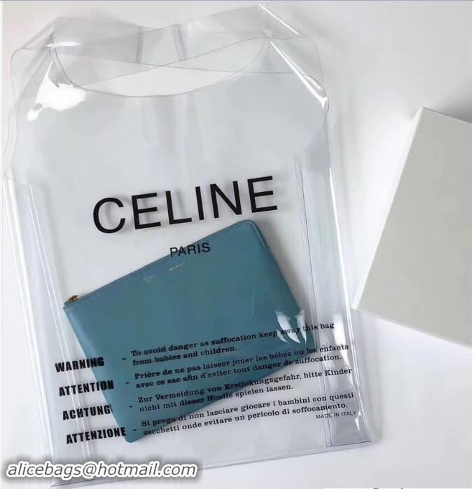 Discount Celine Clutch Pouch Bag Turquoise and PVC Transparent Plastic Shopping Bag 62026 2018