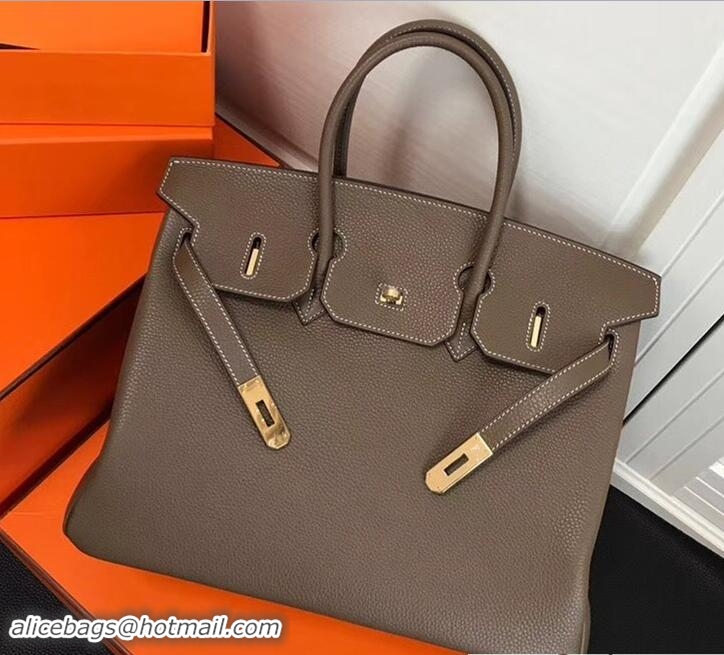 Best Product Hermes Clemence Leather Birkin 35cm Bag Etoupe with golden Hardware