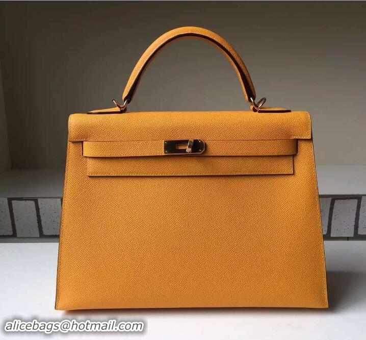 Top Design Hermes Kelly 28CM Bag In Original Epsom Leather With Gold/Silver Hardware Jaune D’or 621068