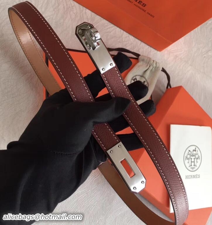 Grade Hermes Width 20mm Epsom Calfskin Kelly Belt 706020 Burgundy/Silver