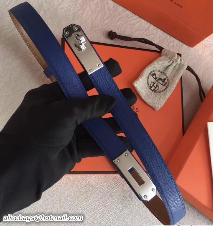 Grade Quality Hermes Width 20mm Epsom Calfskin Kelly Belt 706020 Blue/Silver