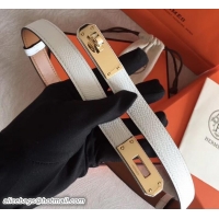 Top Grade Hermes Width 20mm Epsom Calfskin Kelly Belt 706022 White/Gold