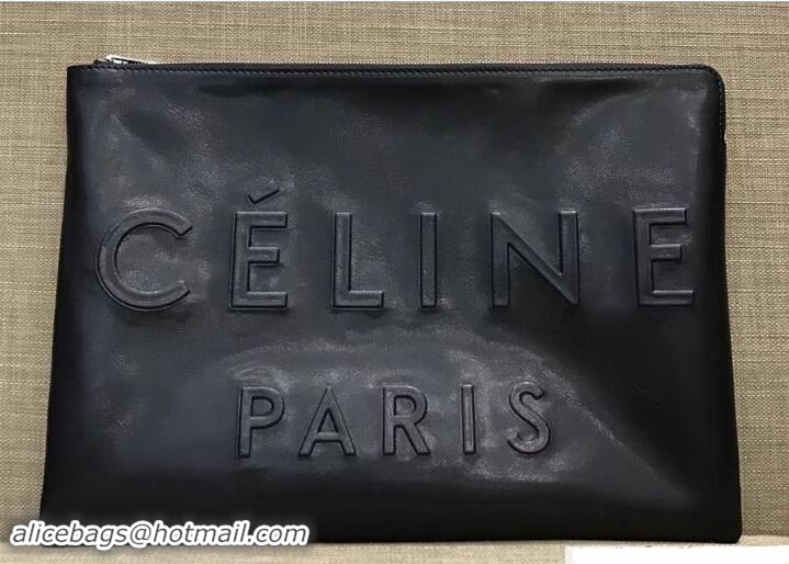 Cheap Celine Logo Made In Large Clutch Pouch Bag in Black Leather C80205 2018