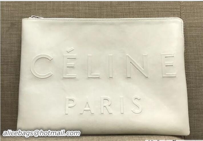 Grade Celine Logo Made In Large Clutch Pouch Bag in White Leather C80205 2018