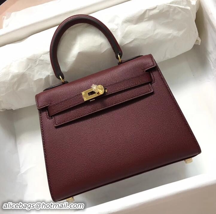 Elegant Hermes Original Epsom Leather Kelly 20cm Mini Bag H80210 Burgundy