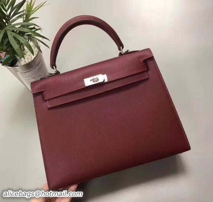 Duplicate Hermes Original Epsom Leather Kelly 25cm Bag H80211 Burgundy