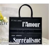 Top Grade Dior Book Tote Bag Black In Calfskin Printed with Surrealism 800571 2018