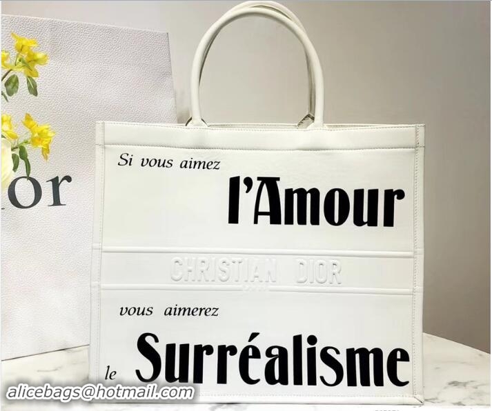 Good Quality Dior Book Tote Bag White In Calfskin Printed with Surrealism 800572 2018