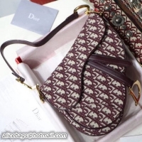 Classic Practical Dior Saddle Bag in Oblique Jacquard Canvas Burgundy 101528 2018 Collection