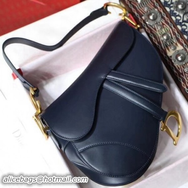 Most Popular Dior Saddle Bag in Navy Blue Calfskin 101521 2018 Collection