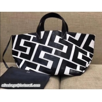 Good Product Celin Textile and Leather Patchwork Small Tote Bag 111808 Black/White