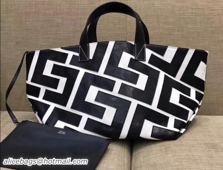 Good Product Celin Textile and Leather Patchwork Small Tote Bag 111808 Black/White