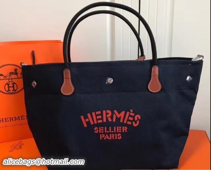 Fashion Hermes Fourre-Tout Du Vintage Cavalier Canvas Tote Bag 110501 Navy Blue 2018